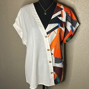 NWT Colorful Gwen Geo Blouse with Button Down‎ Design